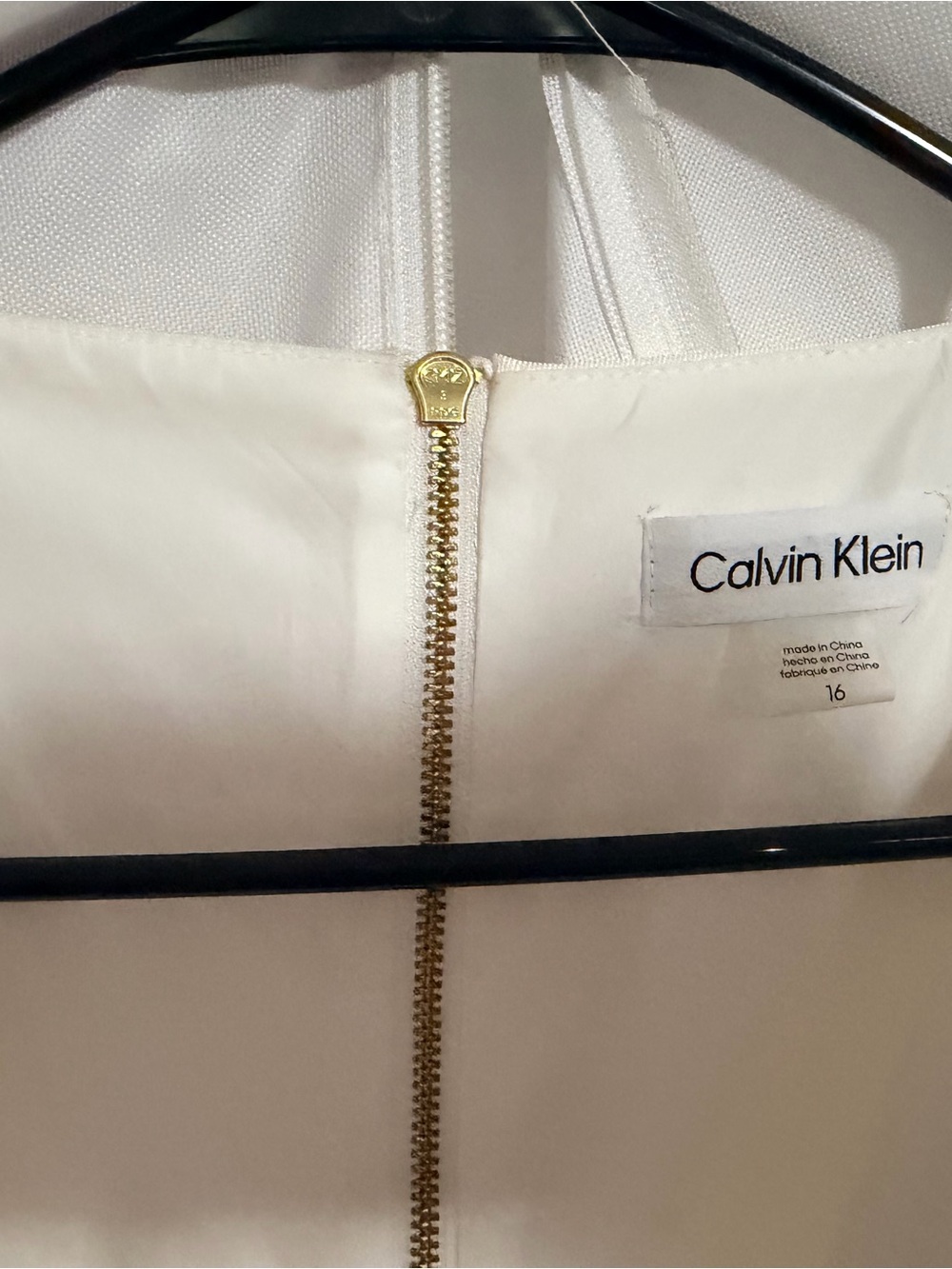 Calvin Klein Ivory Dress with Gold Zipper Detail